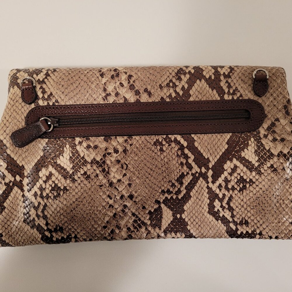 Brighton Python Snakeskin Leather Foldover Clutch… - image 2